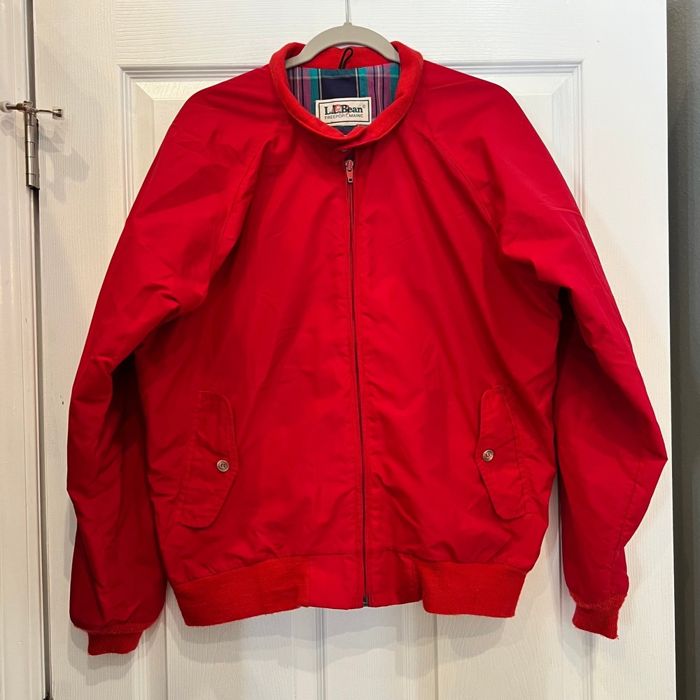 LL Bean Harrington Jacket Nylon Red Plaid Lined Gorpcore New England Vintage XL
